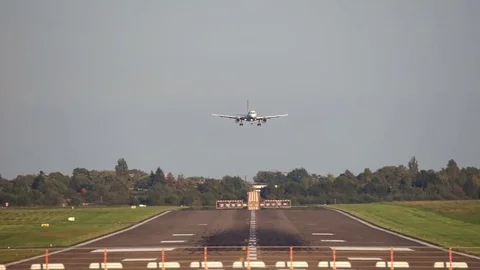 Hannover, Germany - October 01, 2017: The passenger plane lands at the airport Stock Footage 80971494