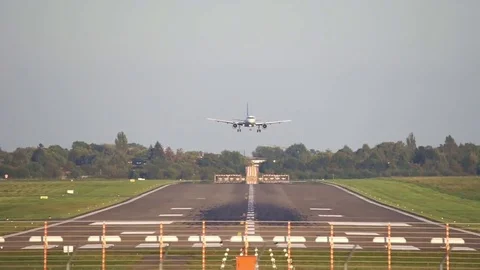 Hannover, Germany - October 01, 2017: The passenger plane lands at the airport Stock Footage 80971842