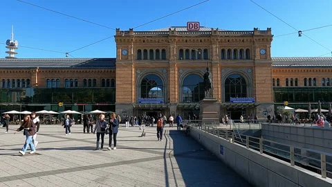 Hannover, Germany. View of the facade of the central train station Stock Footage 220603178