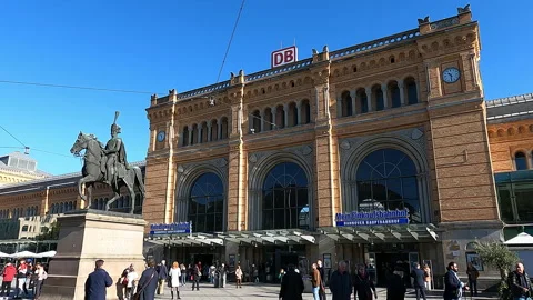 Hannover, Germany. View of the facade of the central train station Stock Footage 221680406