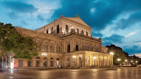 Hannover State Opera in the evening Stock Footage 74968734