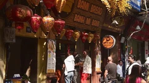 Hanoi, BAMI BREAD - BANH MI BAMI - 12th february, 2024: que of tourist by p.. Stock Footage 287276854