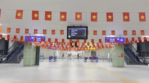 Hanoi Metro Station Interior Decorated With Vietnamese Flags Stock Footage 337400906