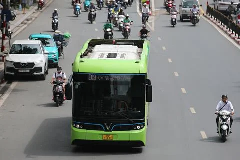 Hanoi plans to replace all diesel-fueled buses to electric by 2035, Vietnam - 17 스톡 사진