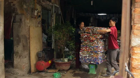 Hanoi, Vietnam Blocks Of Aluminium Cans At A Recycling Center Stock Footage 59578270