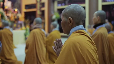 Hanoi, Vietnam  Buddhist Monks Pray In Temple Stock Footage 59578049