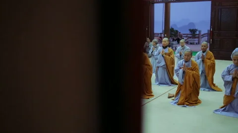 Hanoi, Vietnam  Buddhist Monks Pray In Temple Stock Footage 59578214