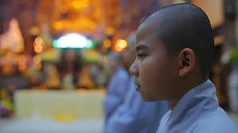 Hanoi, Vietnam  Young Buddhist Monks Pray In Temple Stock Footage 59578276