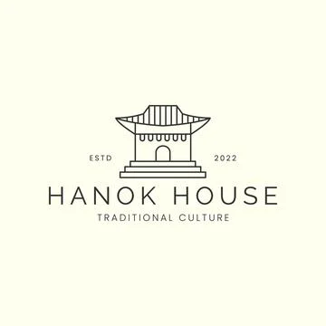 Hanok house line art vector logo illustration design, traditional korean arch Stock Illustration