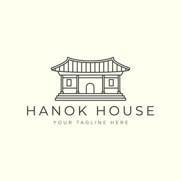 Hanok house linear vector logo illustration design, traditional korean archit Stock Illustration