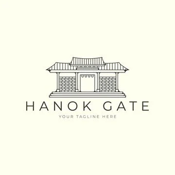 Hanok house linear vector logo illustration template design Illustrazione stock