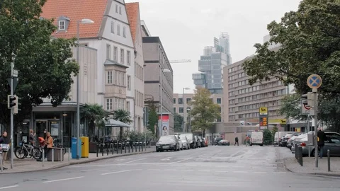 HANOVER, GERMANY - October 2018: Empty street without cars. only pedestrians Video stock 107363165