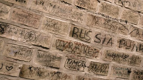 HANOVER, GERMANY - October 2018: Loft Brick wall on which the inscription Russia Stock-Footage 106407396
