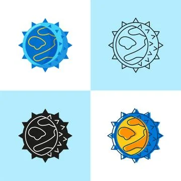 Hantavirus cell icon set in flat and line style Stock Illustration