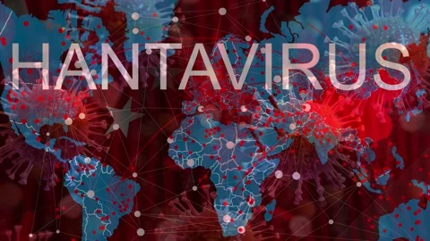 Hantavirus Global Outbreak Map and Red Virus Cells Spread Stock Footage 336020582