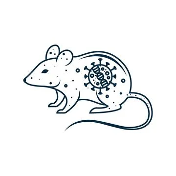 Hantavirus mouse host vector. Minimalist line art illustration of a rat .. Stock Illustration