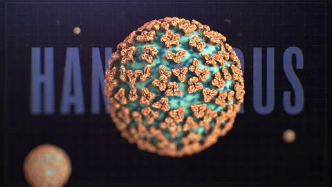 Hantavirus Title with Teal and Orange 3D Virus Particle Stock Footage 334433665