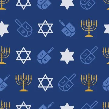 Hanukkah Blue Elements Textured vector repeat pattern background Stock Illustration