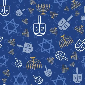 Hanukkah Blue Elements Textured vector repeat pattern background Illustrazione stock
