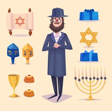 Hanukkah celebration. Set of colorful elements. Stock flat vector illustration Illustrazione stock