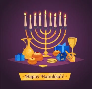 Hanukkah celebration. Set of colorful elements. Stock flat vector illustration Illustrazione stock