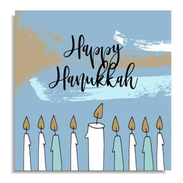 Hanukkah greeting card with hand drawn candles from menorah candleholder. Vector Stock Illustration