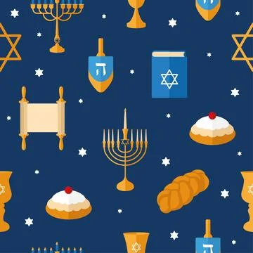 Hanukkah icons Colored pattern background Vector イラスト素材