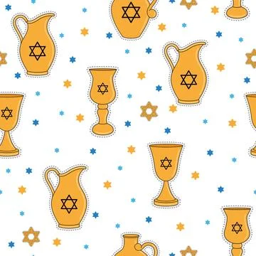 Hanukkah icons Colored pattern background Vector Illustrazione stock