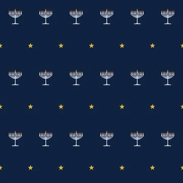 Hanukkah menorah seamless pattern with silver candelabras and golden stars on Stock Illustration