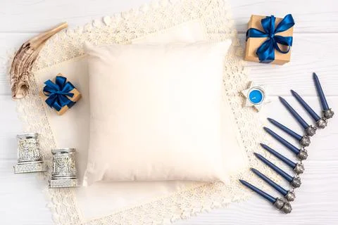 Hanukkah pillow mock up Stock Photos