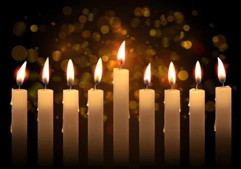 Hanukkah realistic vector candles over bokeh background. Created with gradien Stock Illustration