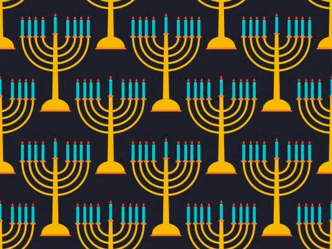 Hanukkah seamless pattern candlestick with nine candles. Vector illustration 스톡 일러스트