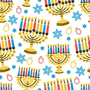 Hanukkah seamless pattern in flat style on white background. Stock Illustration