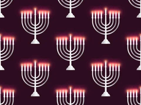 Hanukkah seamless pattern with menorah with nine candle. Bright candlelight.  스톡 일러스트