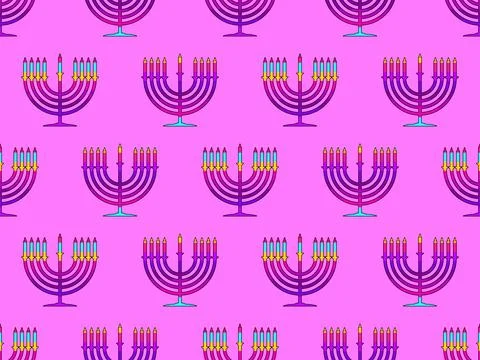 Hanukkah seamless pattern with Menorah with nine candles. Lighted Hanukkah .. Stock Illustration
