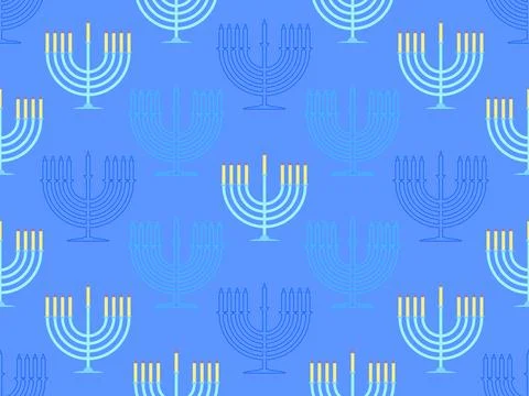 Hanukkah seamless pattern with Menorah with nine candles. Lighted Hanukkah .. 스톡 일러스트