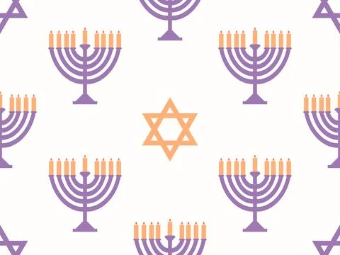 Hanukkah seamless pattern with Menorah with nine candles and stars of David.. 스톡 일러스트