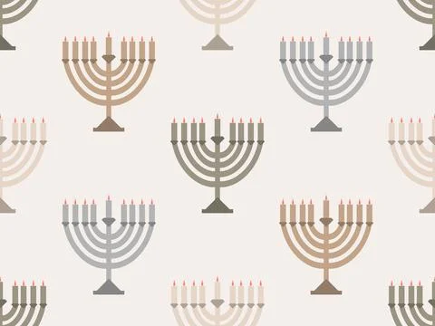 Hanukkah seamless pattern with Menorah with nine candles. Lighted Hanukkah .. 스톡 일러스트
