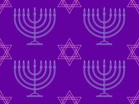 Hanukkah seamless pattern with menorah with nine candle and Star of David. .. 스톡 일러스트