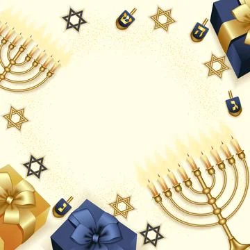 Hanukkah Square Frame with Menorah and Gift Stock Illustration