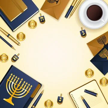 Hanukkah Square Layout with Menorah and stationery Stock Illustration
