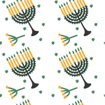 Hanukkah vector pattern, hand-drawn illustration of the holiday of candles Stock Illustration