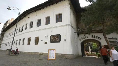 Hanul Manuc in the old town of Bucharest Stock Footage 58040801