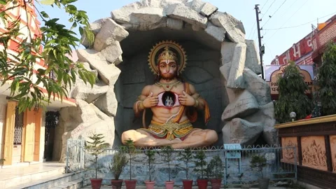 Hanuman Chalisa Statue Sequence Footage from Parmarth Niketan Rishikesh Stock Footage 156943759