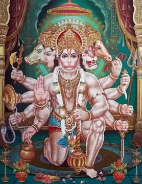 Hanuman indian holy god monkey  jayanti   illustration green background Illustrazione stock