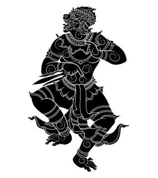 Hanuman silhouetted on white background Stock Illustration