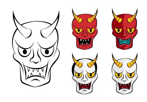 Hanya mask ; Evil ghost face in flat, vector Stock Illustration