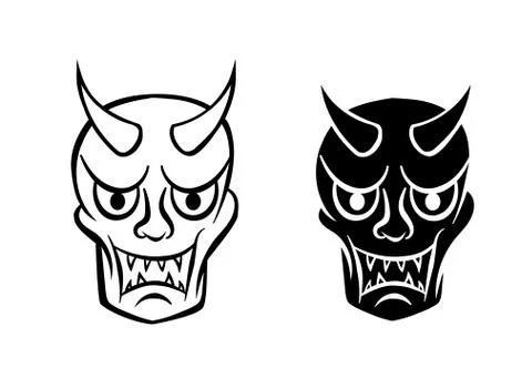 Hanya mask ; Evil ghost face in logo and icon Stock Illustration