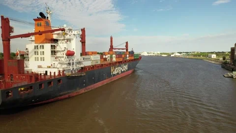 Hapag-Lloyd Container Ship Sails Through Savannah Georgia River Stock Footage 245320702