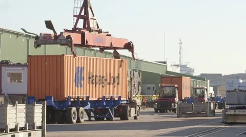 Hapag-Lloyd Container Trucks And Crane Stock Footage 68234458